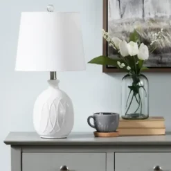 Table Lamps-Kirkland's Home Raised Geometric Table Lamp White