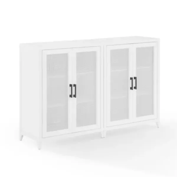 Tv Stands & Media Consoles-Kirkland's Home Rattan 4-Doors Wood Cabinet White