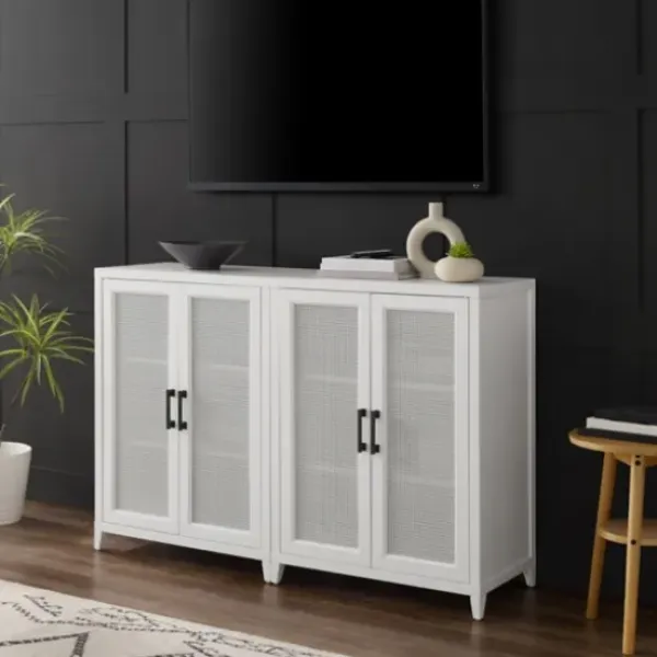 Tv Stands & Media Consoles-Kirkland's Home Rattan 4-Doors Wood Cabinet White