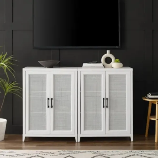 Tv Stands & Media Consoles-Kirkland's Home Rattan 4-Doors Wood Cabinet White