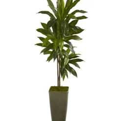 Trees & Topiaries-Kirkland's Home Real Touch Dracaena Tree In Green Planter, 4.5 Ft.