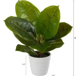 Arrangements & Greenery-Kirkland's Home Real Touch Rubber Leaf In Ribbed White Planter Green/White