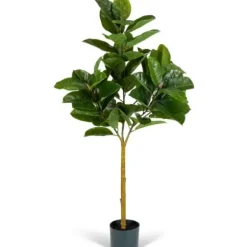 Trees & Topiaries-Kirkland's Home Real Touch Rubber Tree In Black Pot, 4 Ft.