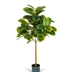 Trees & Topiaries-Kirkland's Home Real Touch Variegated Ficus Altissima Tree, 4 Ft.