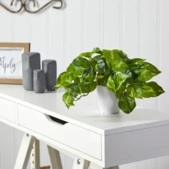Arrangements & Greenery-Kirkland's Home Real Touch Variegated Pothos In White Planter Green/White