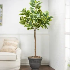 Trees & Topiaries-Kirkland's Home Real Touch Variegated Rubber Tree, 6 Ft.