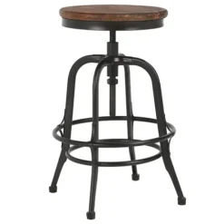 Bar Stools & Counter Height Stools-Kirkland's Home Reclaimed Pine Wood Adjustable Counter Stool Black/Brown