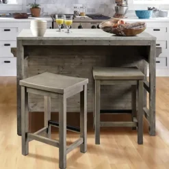 Bar Stools & Counter Height Stools-Kirkland's Home Reclaimed Pine Wood Counter Stool Gray