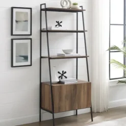 Bookshelves-Kirkland's Home Reclaimed Wood Modern Ladder Bookcase With Cabinet