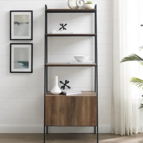 Bookshelves-Kirkland's Home Reclaimed Wood Modern Ladder Bookcase With Cabinet