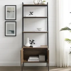 Bookshelves-Kirkland's Home Reclaimed Wood Modern Ladder Bookcase With Cabinet