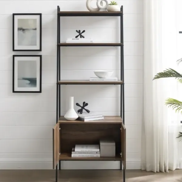 Bookshelves-Kirkland's Home Reclaimed Wood Modern Ladder Bookcase With Cabinet