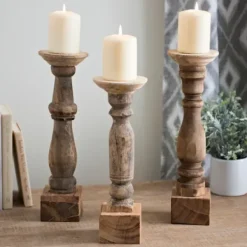 Candle Holders-Kirkland's Home Reclaimed Wooden Banister Candle Holders, Set Of 3 Tan
