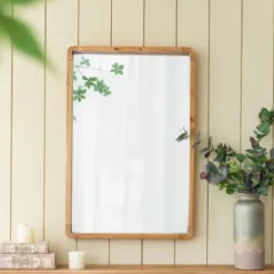 Decorative Mirrors-Kirkland's Home Rectangle Light Brown Wood Wall Mirror