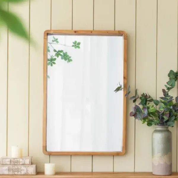 Decorative Mirrors-Kirkland's Home Rectangle Light Brown Wood Wall Mirror