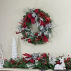 Wreaths-Kirkland's Home Red And Black Bow Wreath Red/Green/White