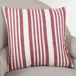 Pillows-Kirkland's Home Red Coastal Stripe Pillow Red/White