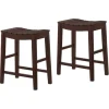 Bar Stools & Counter Height Stools-Kirkland's Home Red Mahogany Saddle Seat Counter Stools, Set Of 2 Brown
