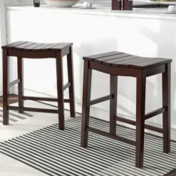 Bar Stools & Counter Height Stools-Kirkland's Home Red Mahogany Saddle Seat Counter Stools, Set Of 2 Brown
