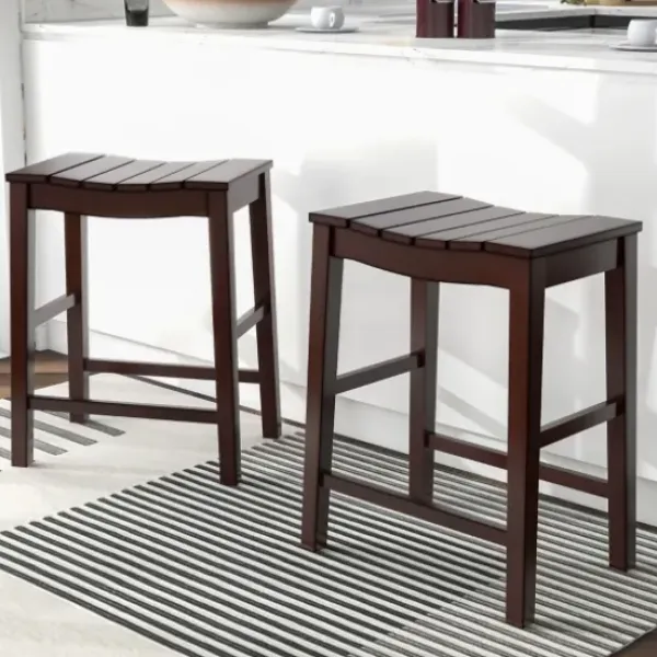 Bar Stools & Counter Height Stools-Kirkland's Home Red Mahogany Saddle Seat Counter Stools, Set Of 2 Brown