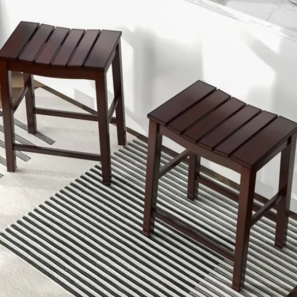 Bar Stools & Counter Height Stools-Kirkland's Home Red Mahogany Saddle Seat Counter Stools, Set Of 2 Brown