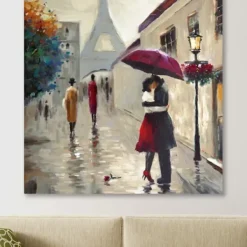 Canvas Art-Kirkland's Home Red Umbrella Couple Giclee Canvas Art Print Multi