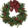 Wreaths-Kirkland's Home Red Velvet Ribbon And Ornaments Pre-Lit Wreath Green/Red