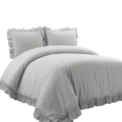 Duvets-Kirkland's Home Reyna Ruffle 3-Pc. King Duvet Set Gray