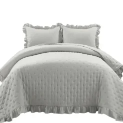 Quilts-Kirkland's Home Reyna Ruffle 3-Pc. King Quilt Set Gray
