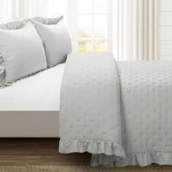 Quilts-Kirkland's Home Reyna Ruffle 3-Pc. King Quilt Set Gray