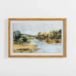 Framed Art-Kirkland's Home River Landscape Framed Art Print Green/Blue