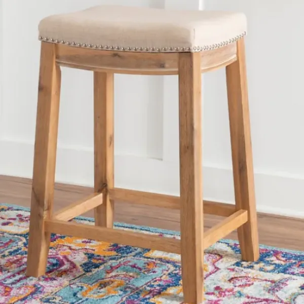 Bar Stools & Counter Height Stools-Kirkland's Home Riverdale Acacia Wood Counter Stool White