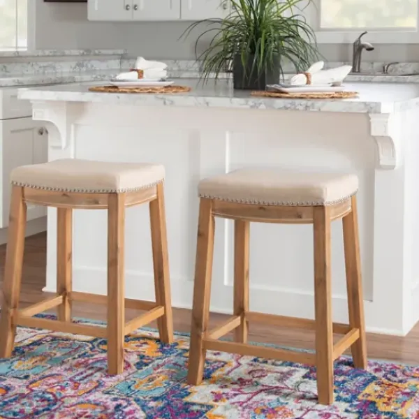 Bar Stools & Counter Height Stools-Kirkland's Home Riverdale Acacia Wood Counter Stool White