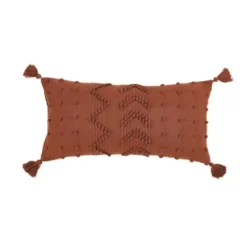 Pillows-Kirkland's Home Roberta Rust Pom Pom Tassel Lumbar Pillow Red
