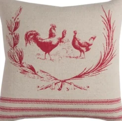Pillows-Kirkland's Home Rooster Cotton Pillow Red