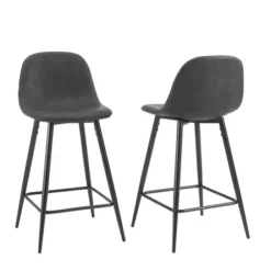 Bar Stools & Counter Height Stools-Kirkland's Home Rorke Vegan Leather Counter Stools, Set Of 2 Black
