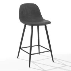 Bar Stools & Counter Height Stools-Kirkland's Home Rorke Vegan Leather Counter Stools, Set Of 2 Black