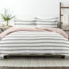 Duvets-Kirkland's Home Rose Pink Echo Stripe 3-Pc. Queen Duvet Cover Set White/Black/Pink