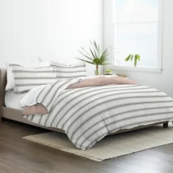 Duvets-Kirkland's Home Rose Pink Echo Stripe 3-Pc. Queen Duvet Cover Set White/Black/Pink