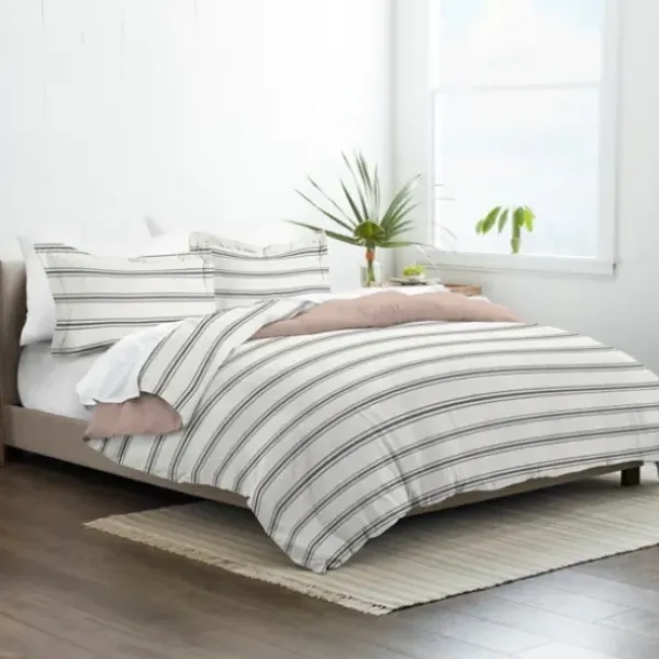 Duvets-Kirkland's Home Rose Pink Echo Stripe 3-Pc. Queen Duvet Cover Set White/Black/Pink
