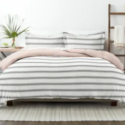 Duvets-Kirkland's Home Rose Pink Echo Stripe 3-Pc. King Duvet Cover Set White/Black/Pink