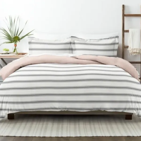 Duvets-Kirkland's Home Rose Pink Echo Stripe 3-Pc. King Duvet Cover Set White/Black/Pink