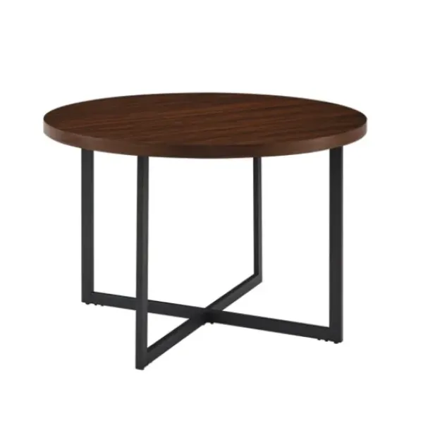 Dining Tables-Kirkland's Home Round And Black X Base Dining Table Brown