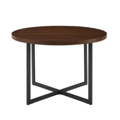 Dining Tables-Kirkland's Home Round And Black X Base Dining Table Brown