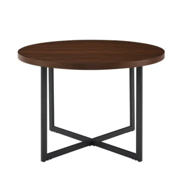 Dining Tables-Kirkland's Home Round And Black X Base Dining Table Brown
