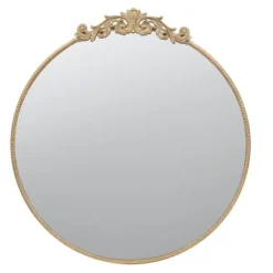Decorative Mirrors-Kirkland's Home Round Antique Floral Scroll Mirror, 39 In. Gold