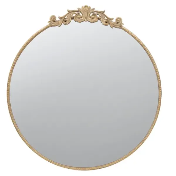 Decorative Mirrors-Kirkland's Home Round Antique Floral Scroll Mirror, 39 In. Gold