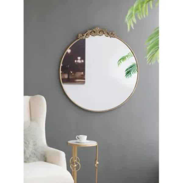 Decorative Mirrors-Kirkland's Home Round Antique Floral Scroll Mirror, 39 In. Gold