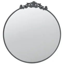 Decorative Mirrors-Kirkland's Home Round Antique Floral Scroll Mirror, 39 In. Black