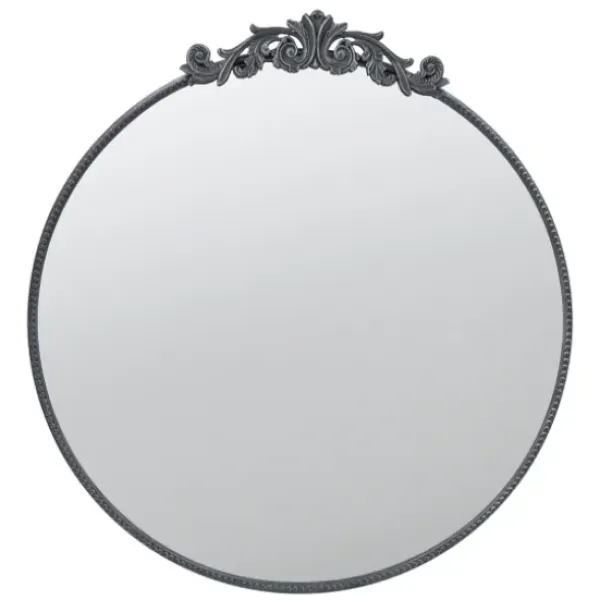 Decorative Mirrors-Kirkland's Home Round Antique Floral Scroll Mirror, 39 In. Black
